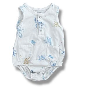 Pehr Ocean Sea Marine Life Animal Sleeveless Organic Cotton Bodysuit Romper 3M
